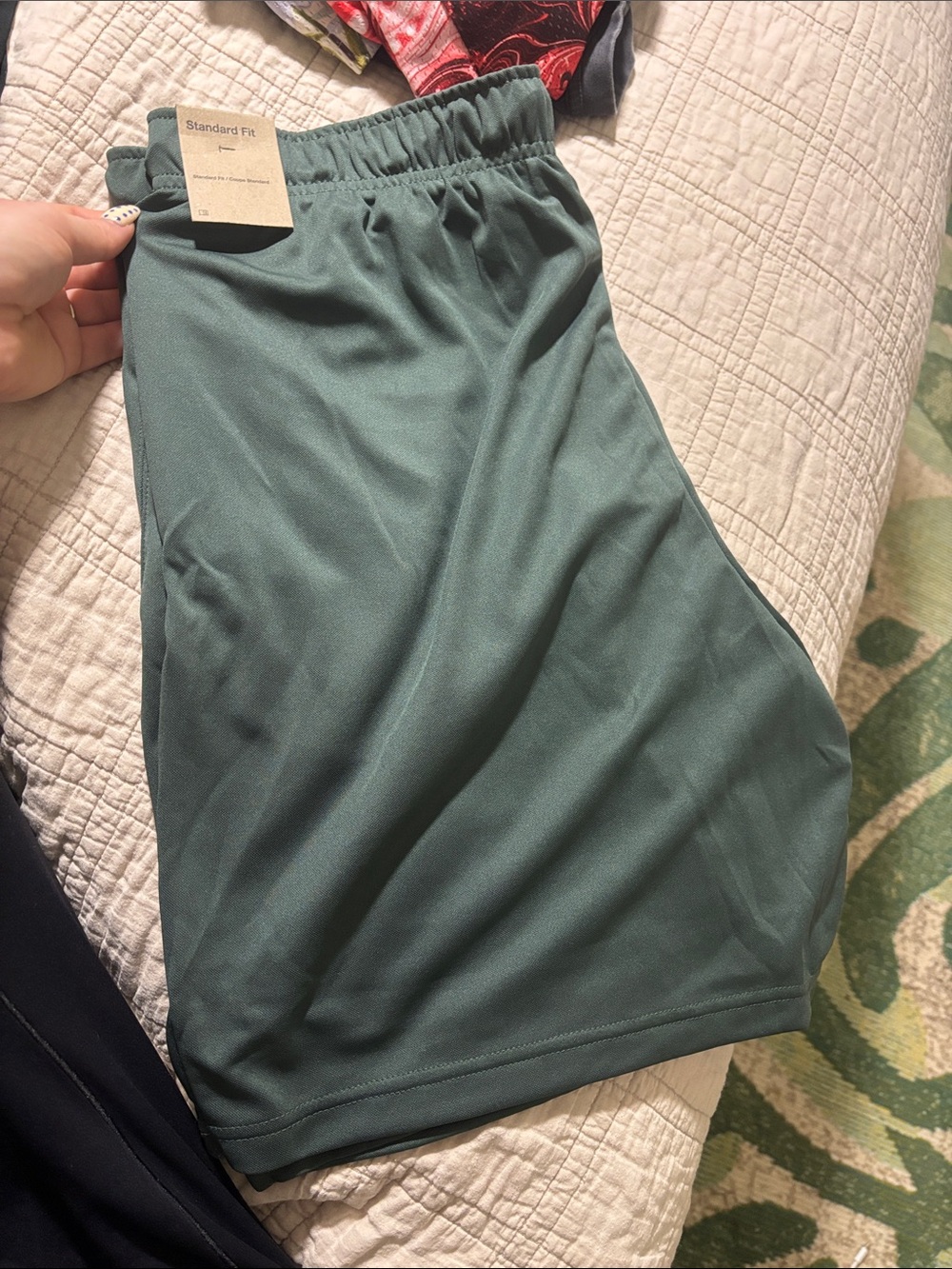 Athletic Elastic-Waist Shorts in Deep Green